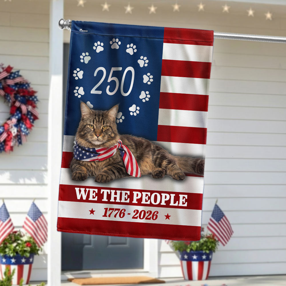 250 Years Maine Coon Cat American Flag, Patriotic Cat 1776 2026 Flag
