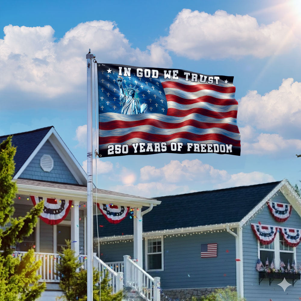 250 years of Freedom Christian Flag, In God We Trust Patriotic Grommet flag