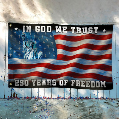 250 years of Freedom Christian Flag, In God We Trust Patriotic Grommet flag
