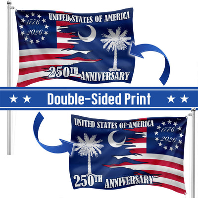 SC 250Th Anniversary Flag, 1776 2026 America South Carolina State Grommet Flag