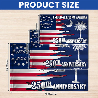 SC 250Th Anniversary Flag, 1776 2026 America South Carolina State Grommet Flag
