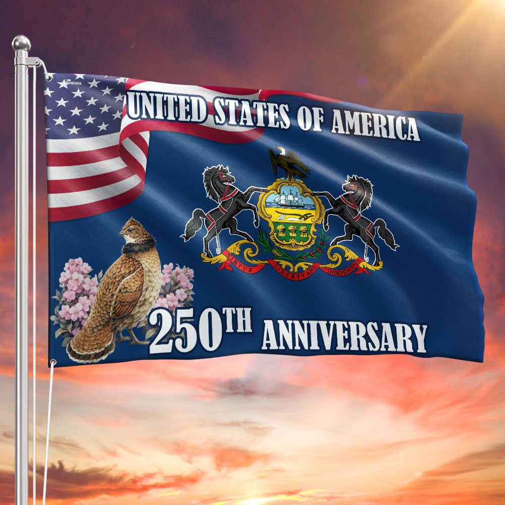 250th Anniversary Pennsylvania State with Ruffed Grouse American Grommet Flag