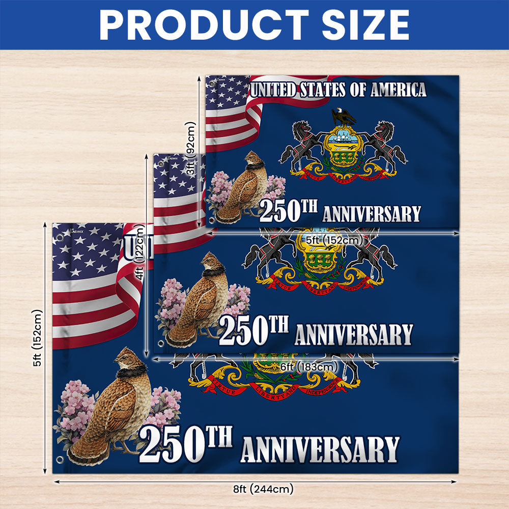 250th Anniversary Pennsylvania State with Ruffed Grouse American Grommet Flag