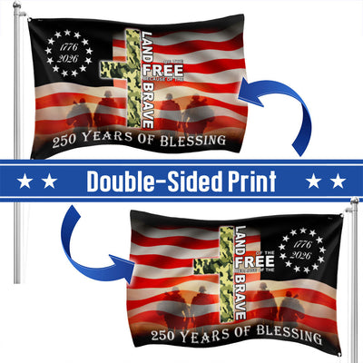 Patriotic 1776 2026 Land of the Free 250 Years of Blessing Grommet Flag