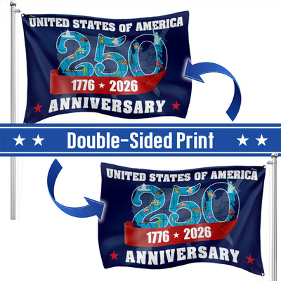 America 250th Anniversary Flag, Patriotic 1776 2026 USA Map Grommet Flag