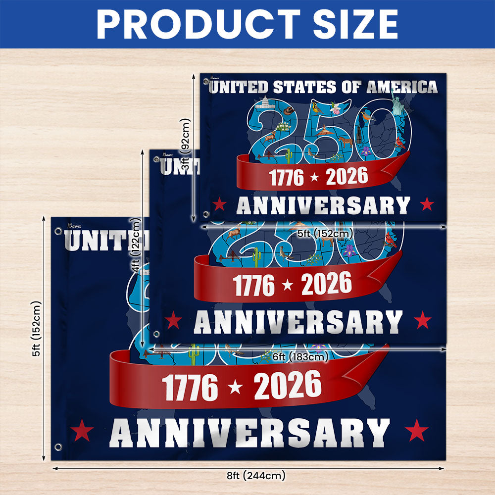 America 250th Anniversary Flag, Patriotic 1776 2026 USA Map Grommet Flag