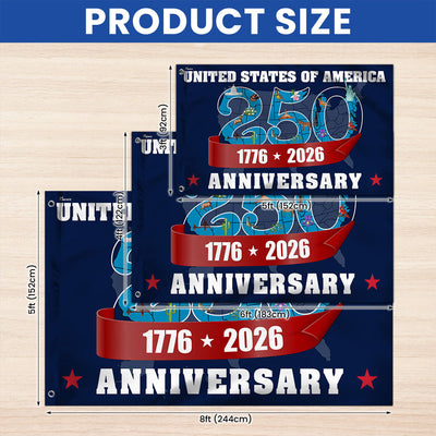 America 250th Anniversary Flag, Patriotic 1776 2026 USA Map Grommet Flag