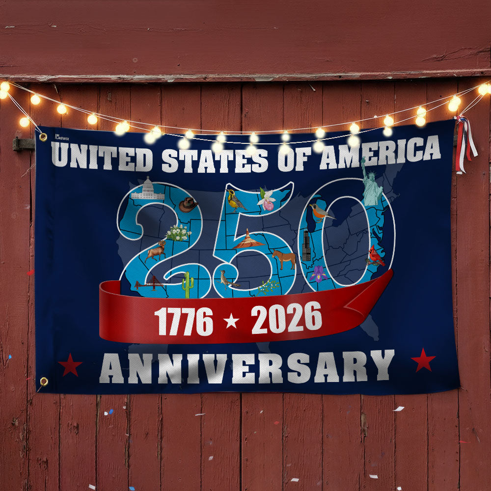 America 250th Anniversary Flag, Patriotic 1776 2026 USA Map Grommet Flag