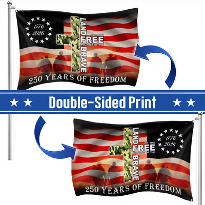 Betsy Ross 250 Years of Freedom, Land of Free Veterans Grommet Flag