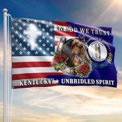 America KY In God We Trust American Grommet Flag, Kentucky Unbridled Spirit 250 Years Decor