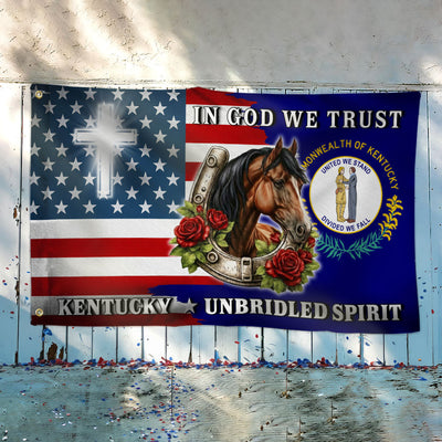 America KY In God We Trust American Grommet Flag, Kentucky Unbridled Spirit 250 Years Decor