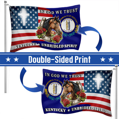 America KY In God We Trust American Grommet Flag, Kentucky Unbridled Spirit 250 Years Decor