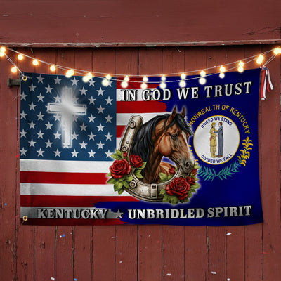 America KY In God We Trust American Grommet Flag, Kentucky Unbridled Spirit 250 Years Decor