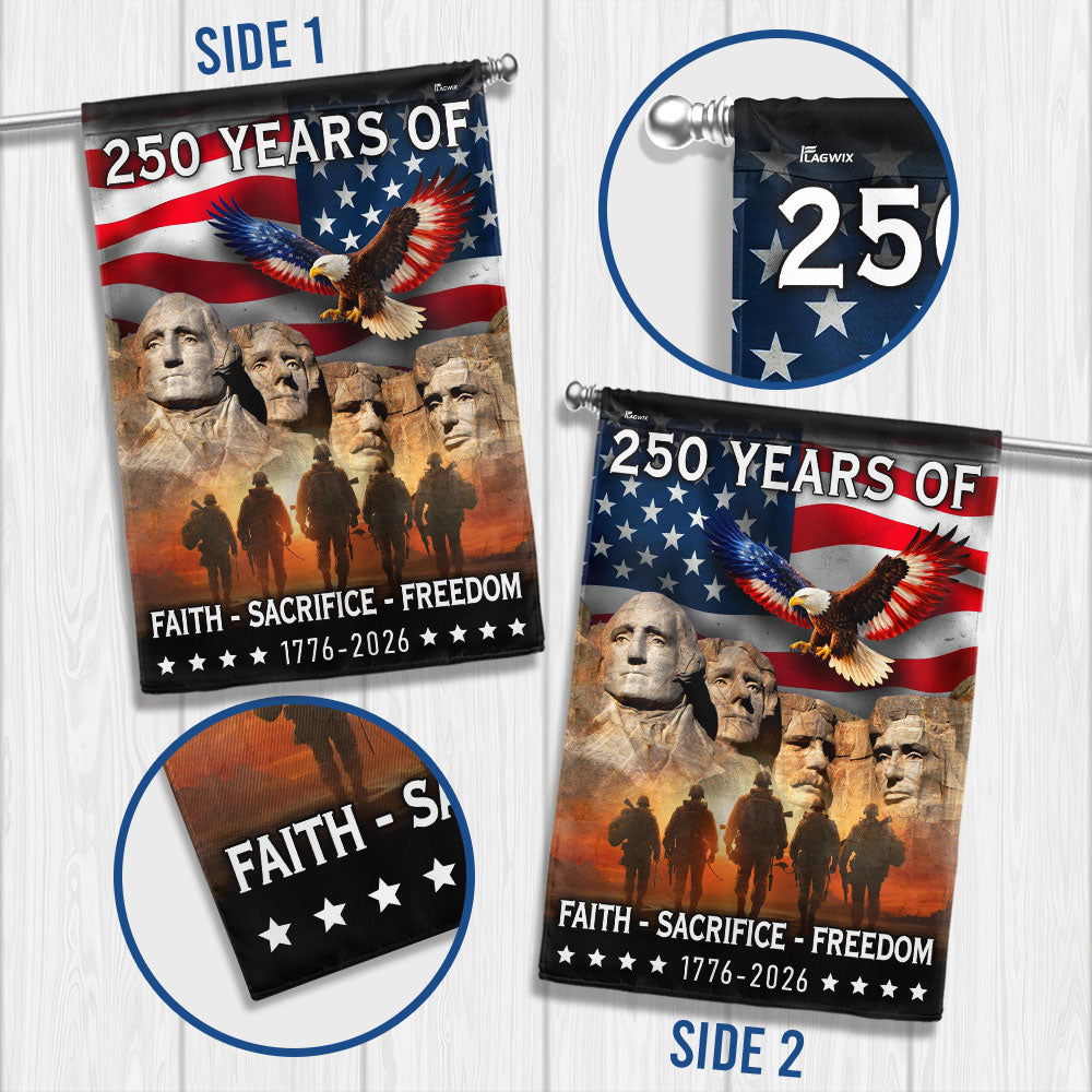 250 Years of Faith Freedom Sacrifice, Mt Rushmore 1776 2026 American Flag