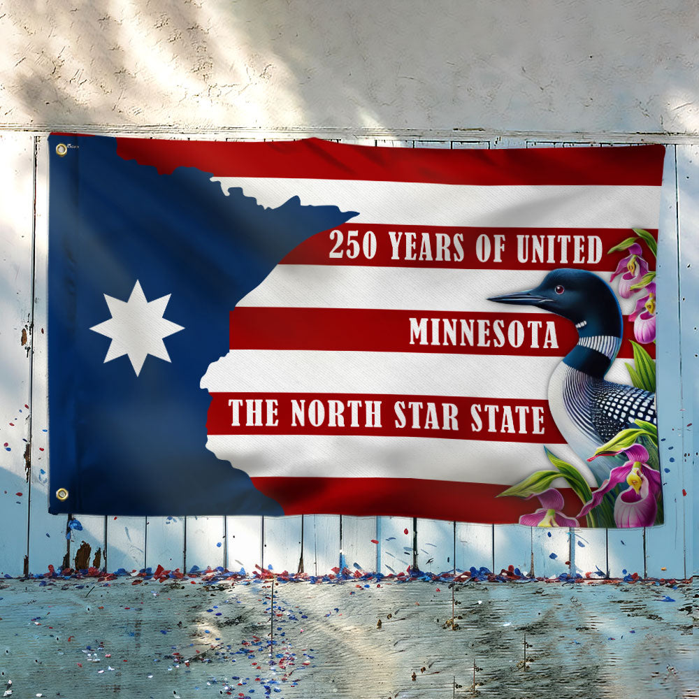 Patriotic Minnesota Flag, America The North Star State 250 Years Grommet Flag