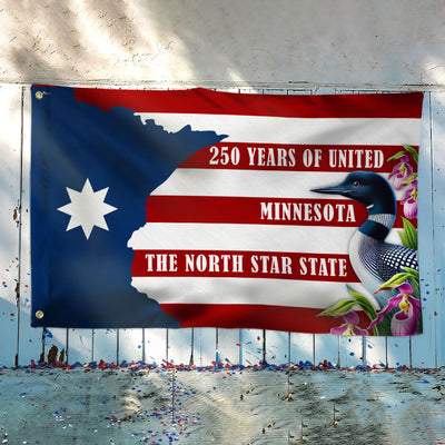 Patriotic Minnesota Flag, America The North Star State 250 Years Grommet Flag