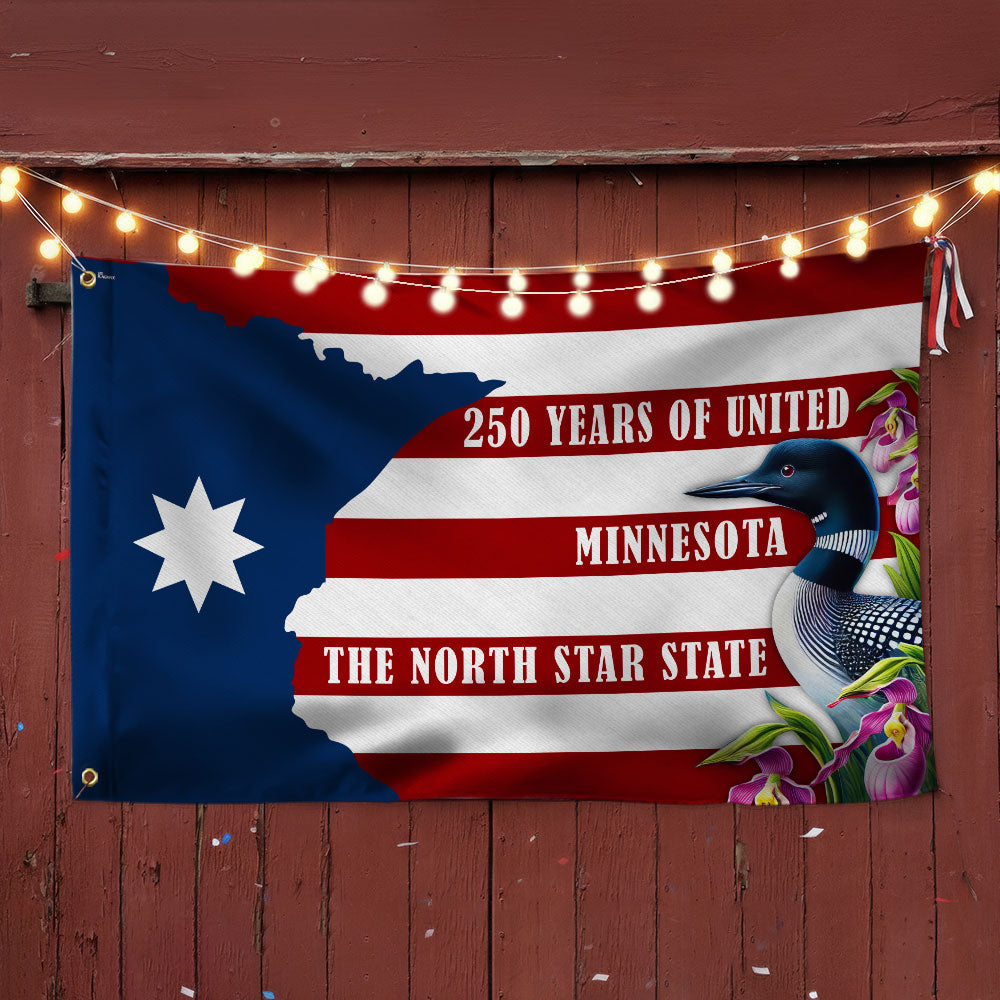 Patriotic Minnesota Flag, America The North Star State 250 Years Grommet Flag