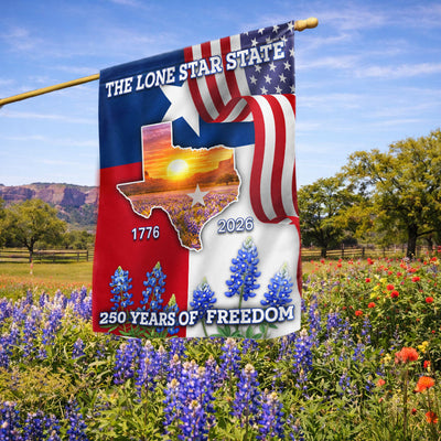 250 Years of Freedom Patriotic Texas State Flag, Bluebonnet Lone Star Texas Map