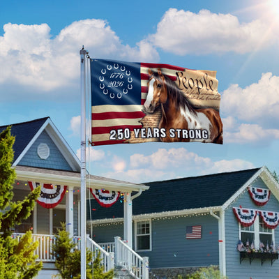 250 Years Strong American Paint Horse Flag, Patriotic Ranch House American Grommet Flag