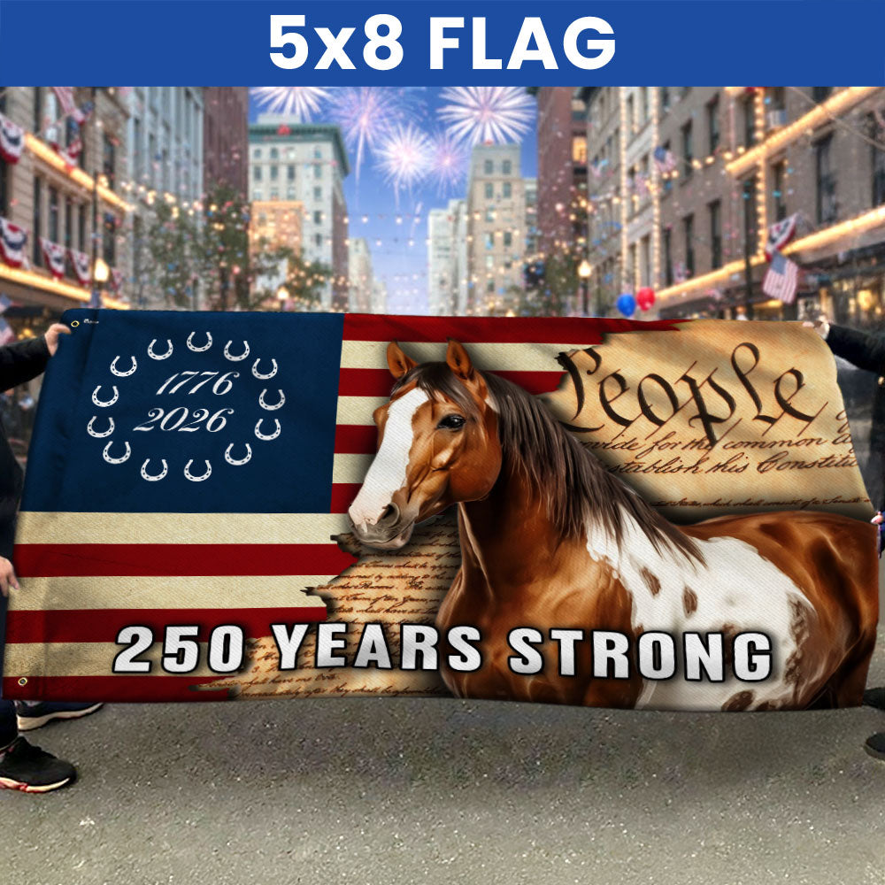 250 Years Strong American Paint Horse Flag, Patriotic Ranch House American Grommet Flag