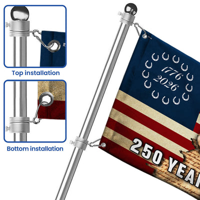 250 Years Strong American Horse Flag, Patriotic Horse Ranch 1776 2026 Grommet Flag