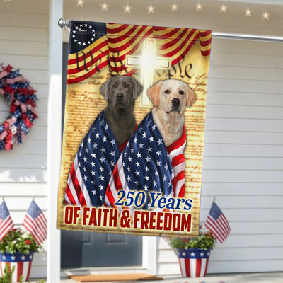 250 Years Patriotic Yellow and Silver Labrador Dog American Flag