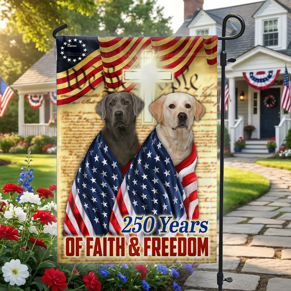 250 Years Patriotic Yellow and Silver Labrador Dog American Flag