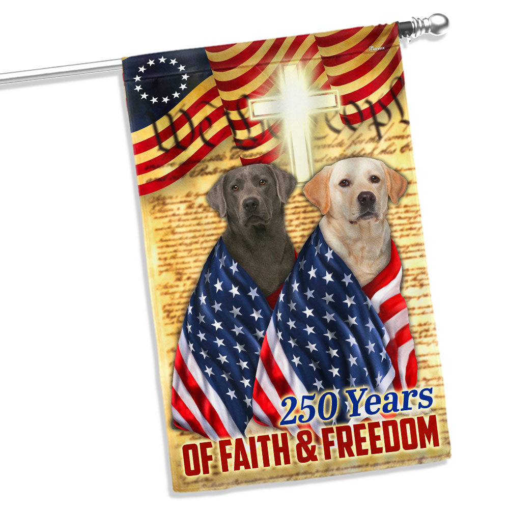 250 Years Patriotic Yellow and Silver Labrador Dog American Flag