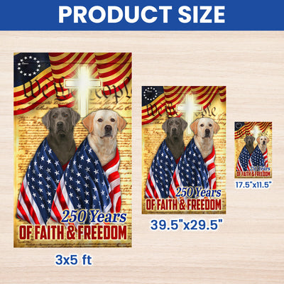 250 Years Patriotic Yellow and Silver Labrador Dog American Flag