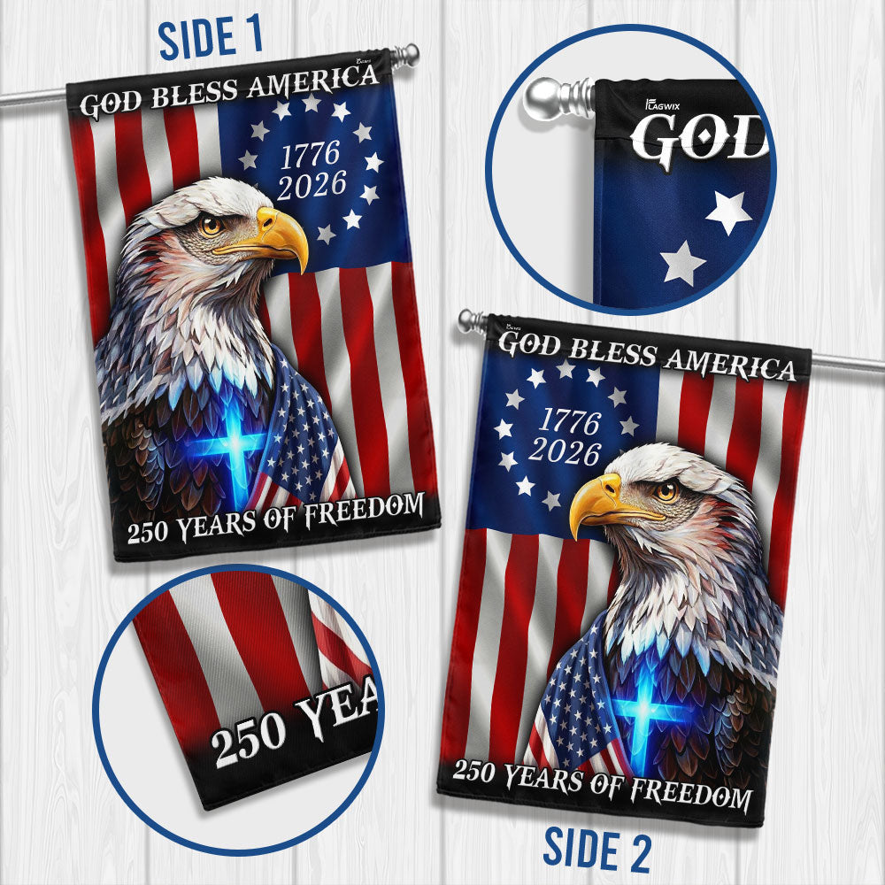 250 Years of Freedom 1776 2026 Flag, God Bless America Eagle Cross Flag