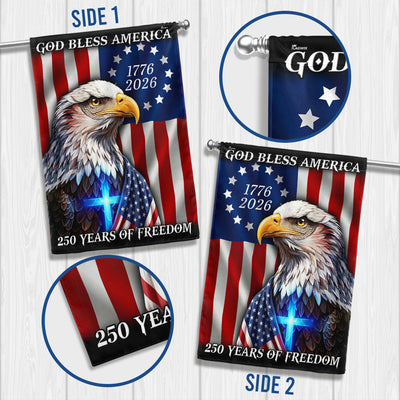 250 Years of Freedom 1776 2026 Flag, God Bless America Eagle Cross Flag