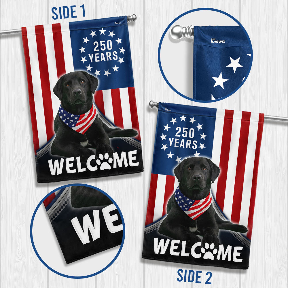 Patriotic Welcome Dog Garden Flag, 250 Years Labrador Retriever Betsy Ross Flag Decor