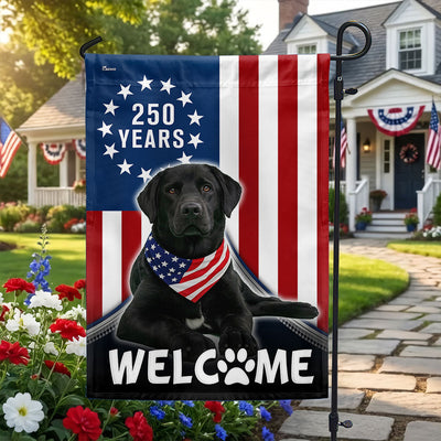 Patriotic Welcome Dog Garden Flag, 250 Years Labrador Retriever Betsy Ross Flag Decor