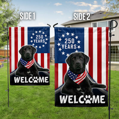 Patriotic Welcome Dog Garden Flag, 250 Years Labrador Retriever Betsy Ross Flag Decor