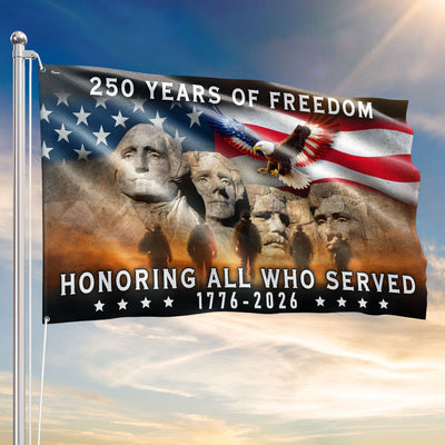 250 Years of Freedom Veterans Grommet Flag, Mt Rushmore 1776 2026 American Flag