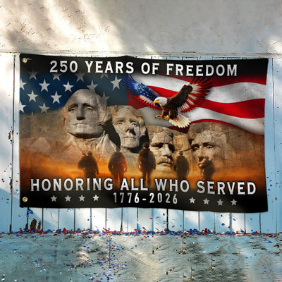 250 Years of Freedom Veterans Grommet Flag, Mt Rushmore 1776 2026 American Flag