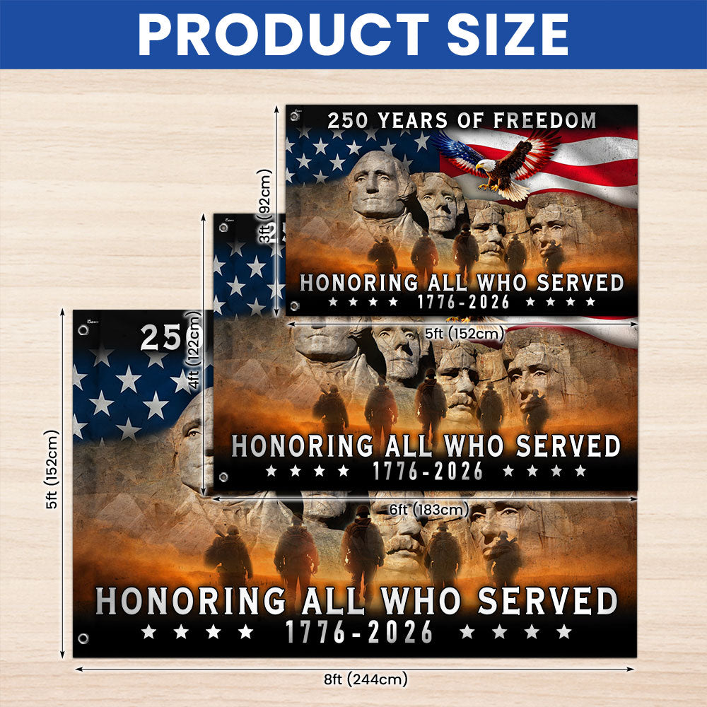 250 Years of Freedom Veterans Grommet Flag, Mt Rushmore 1776 2026 American Flag