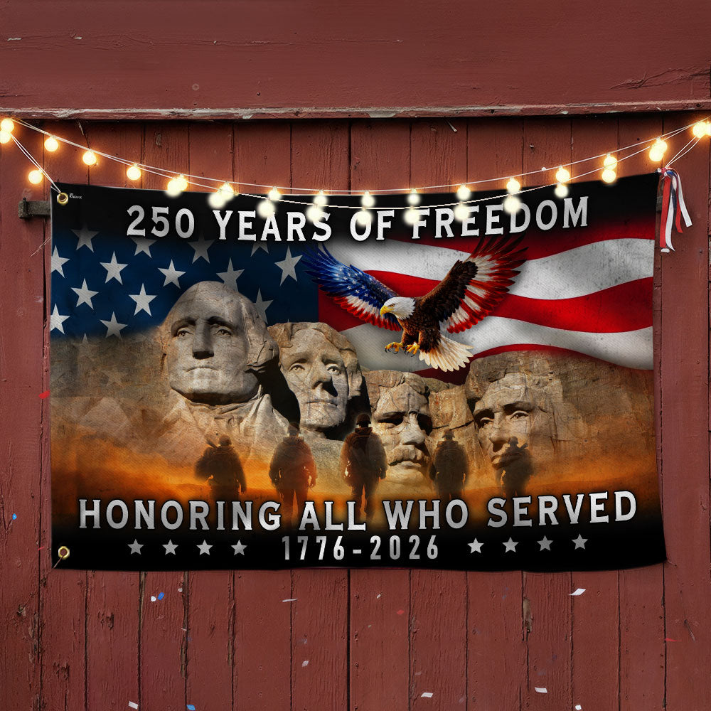 250 Years of Freedom Veterans Grommet Flag, Mt Rushmore 1776 2026 American Flag