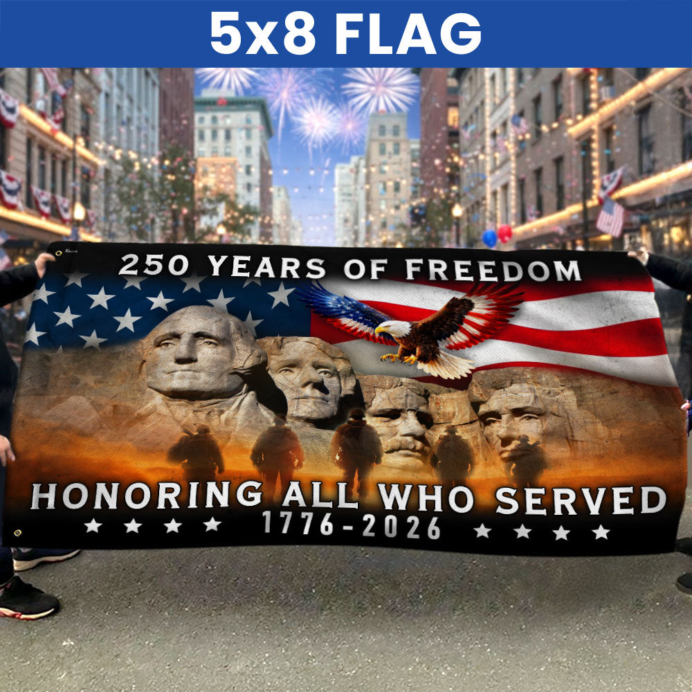 250 Years of Freedom Veterans Grommet Flag, Mt Rushmore 1776 2026 American Flag