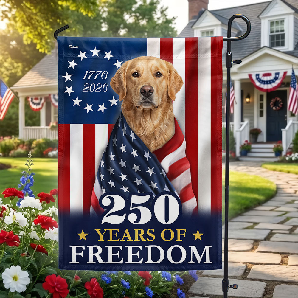 Patriotic Dog American Flag, Golden Retriever 250 Years Flag
