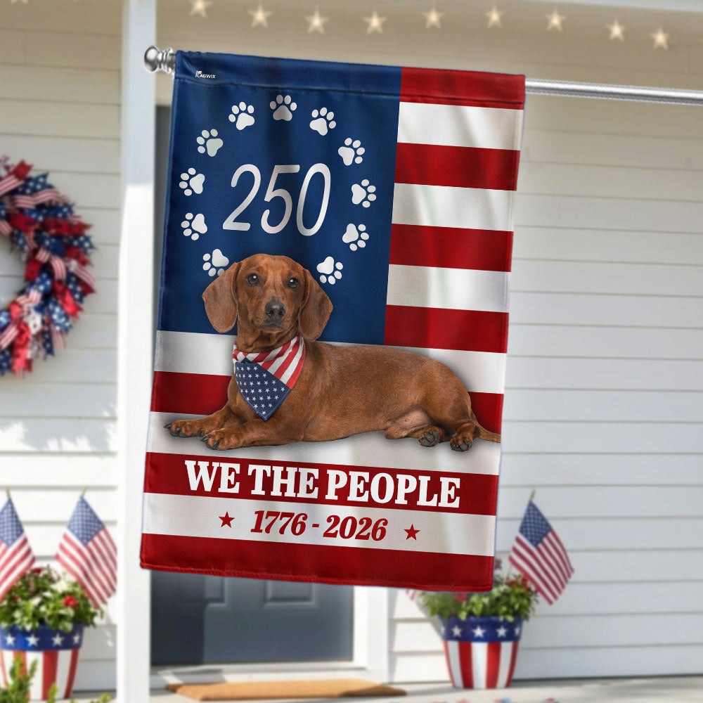 Patriotic Dog American Flag, 250 Years Dachshund Dog 1776 2026 Flag