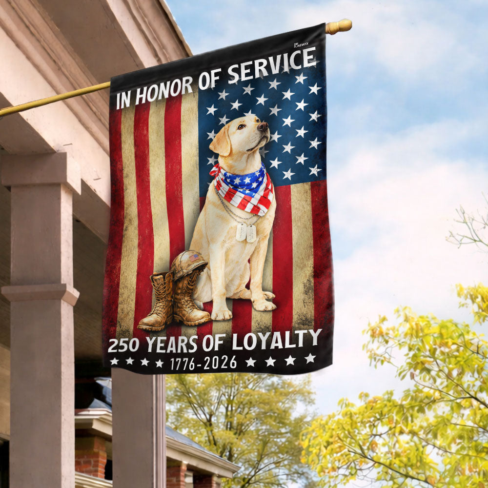 250 Years American Flag with Patriotic Yellow Labrador, US Veteran Dog Flag