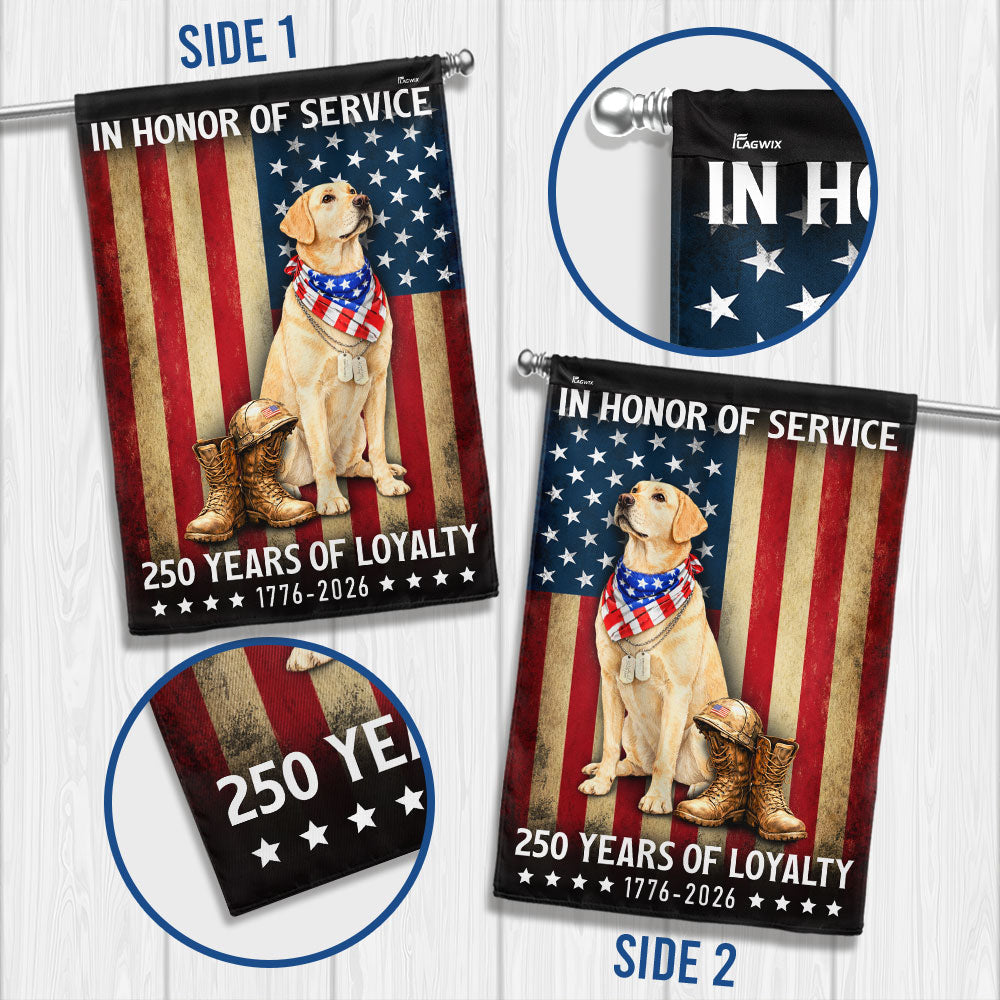 250 Years American Flag with Patriotic Yellow Labrador, US Veteran Dog Flag
