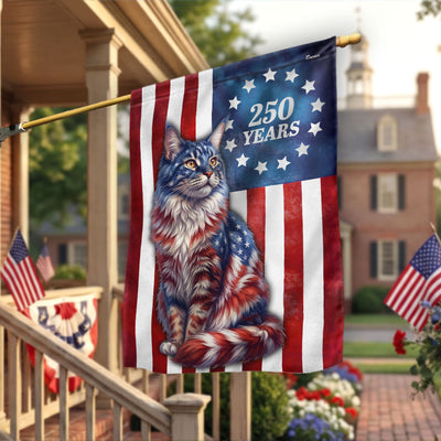 Flagwix Patriotic Cat Garden Flag, 250 Years Maine Coon Cat Betsy Ross Flag Decor