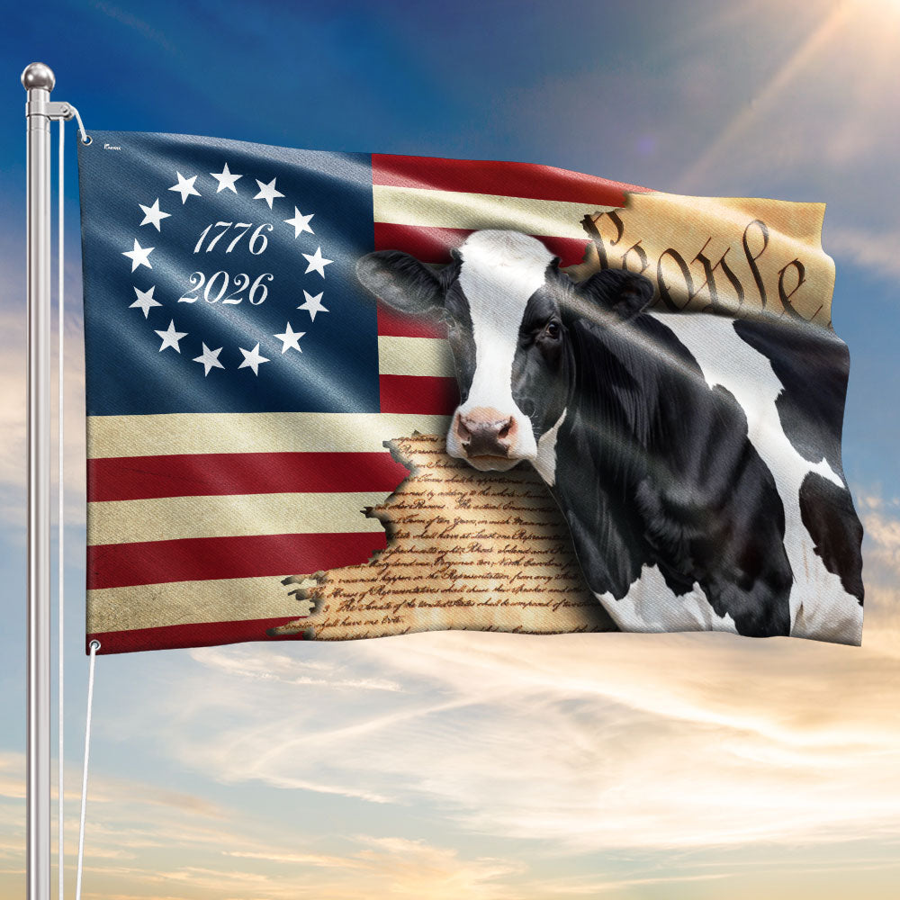 250 Years Dairy Cow 1776 2026 American Grommet Flag, We The People Patriotic Cow Farm Flag Decor