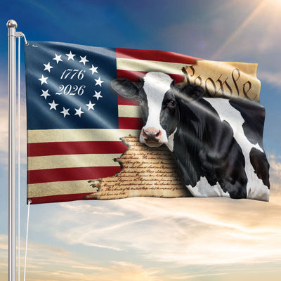 250 Years Dairy Cow 1776 2026 American Grommet Flag, We The People Patriotic Cow Farm Flag Decor
