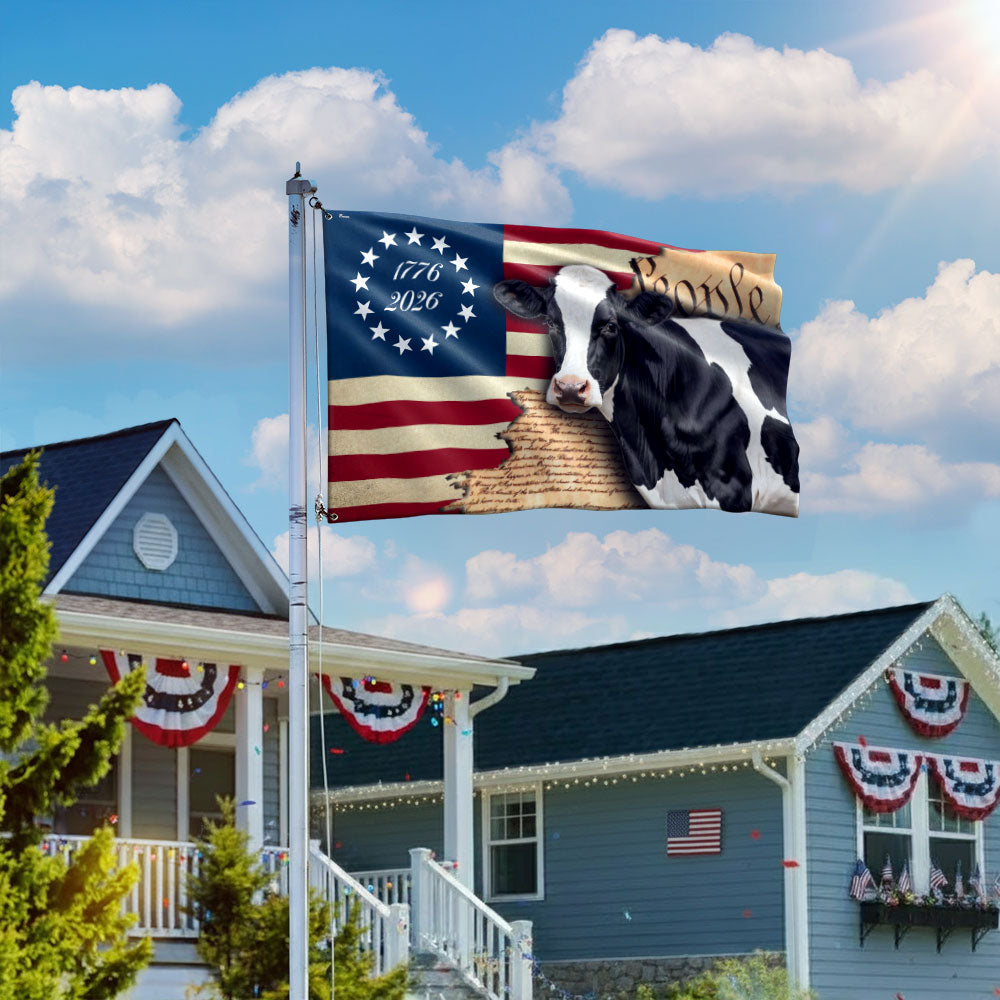 250 Years Dairy Cow 1776 2026 American Grommet Flag, We The People Patriotic Cow Farm Flag Decor