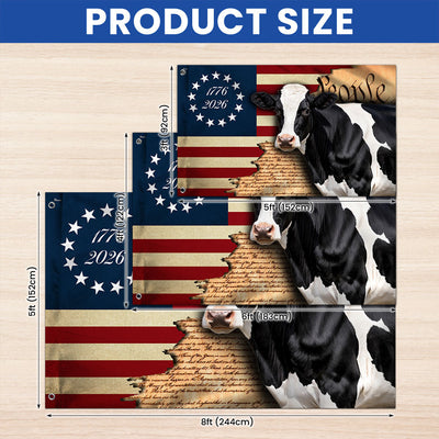 250 Years Dairy Cow 1776 2026 American Grommet Flag, We The People Patriotic Cow Farm Flag Decor