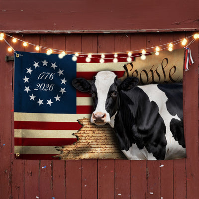 250 Years Dairy Cow 1776 2026 American Grommet Flag, We The People Patriotic Cow Farm Flag Decor