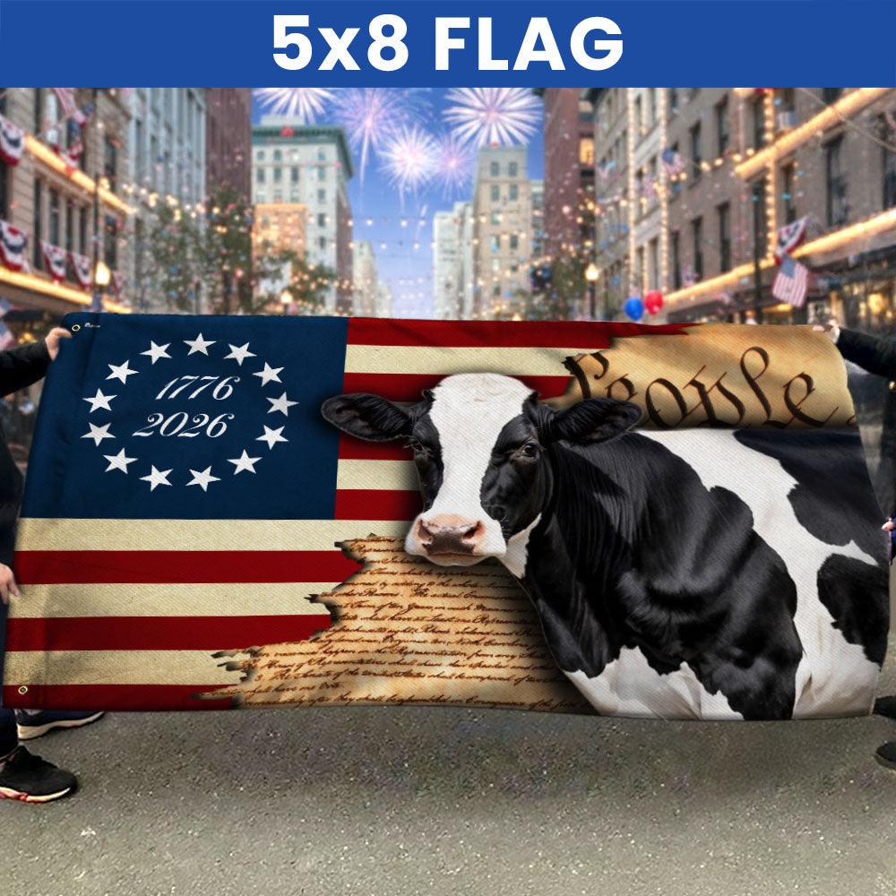 250 Years Dairy Cow 1776 2026 American Grommet Flag, We The People Patriotic Cow Farm Flag Decor